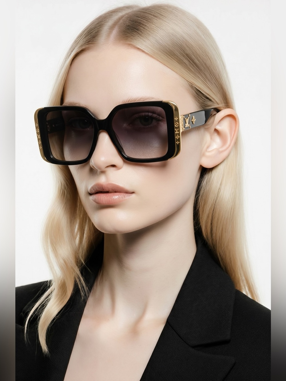 Louis Vuitton Black Oversized Square Sunglasses with Gold